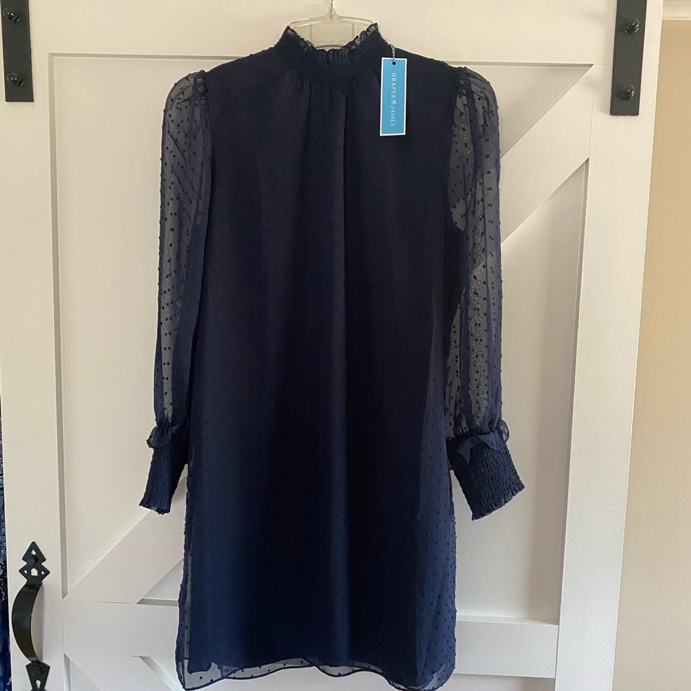 Draper James Navy Swiss Dot Smocked Dress - NWT